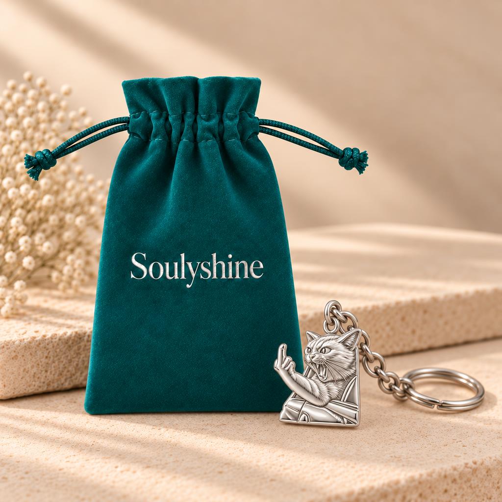 Sassy Hissing Cat Charm Keychain – Soulyshine velvet gift pouch