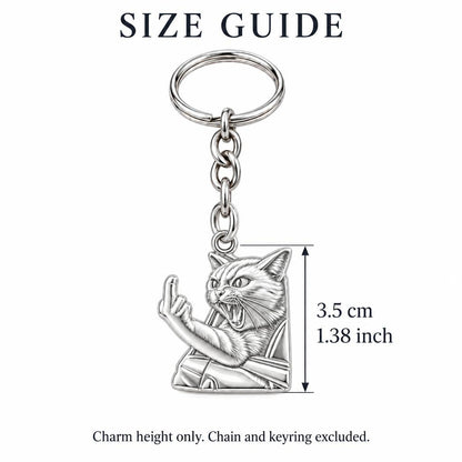 Sassy Hissing Cat Charm Keychain – size guide, 3.5 cm (1.38 in) charm, chain and keyring excluded