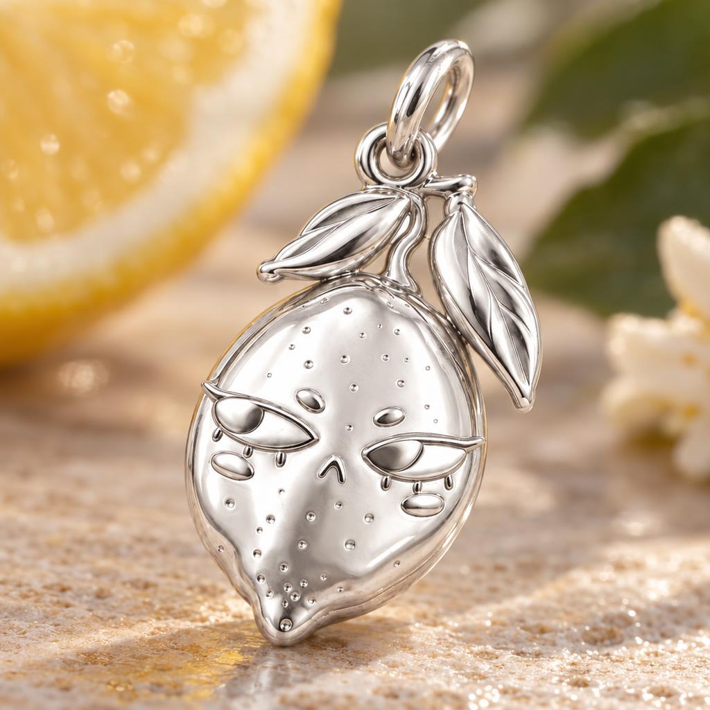 Sassy Lemon Face Charm Bracelet – Personalized Bestie Gift – macro detail of the charm