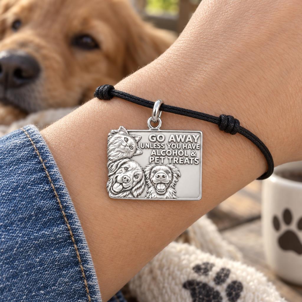 Sassy Pet Retreat Charm Bracelet – Personalized Dog Mom Gift – worn on the wrist on a black cord bracelet