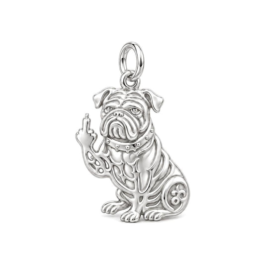 Sassy Pug Attitude Charm Bracelet – Personalized Dog Mom Gift – silver charm, front view