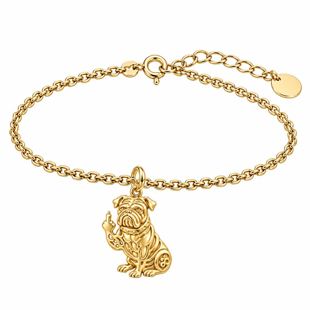 Sassy Pug Attitude Charm Bracelet Set – 18K gold, front view