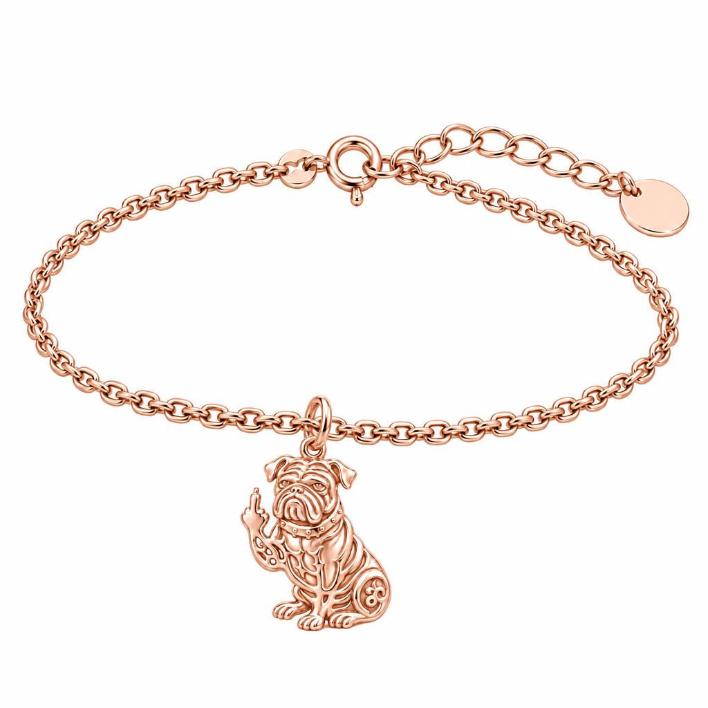 Sassy Pug Attitude Charm Bracelet Set – rose gold, front view