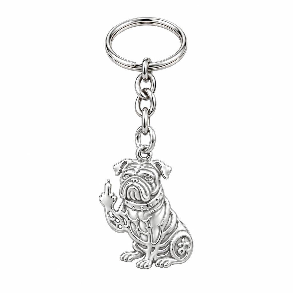 Sassy Pug Attitude Charm Keychain – silver, front view