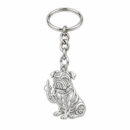 Sassy Pug Attitude Charm Keychain – silver, front view