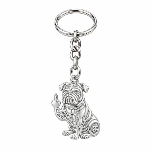 Sassy Pug Attitude Charm Keychain – silver, front view