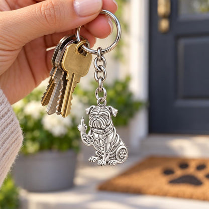Sassy Pug Attitude Charm Keychain – worn / in use