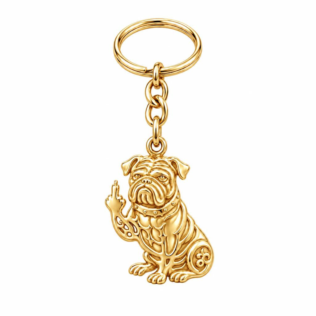 Sassy Pug Attitude Charm Keychain – 18K gold, front view
