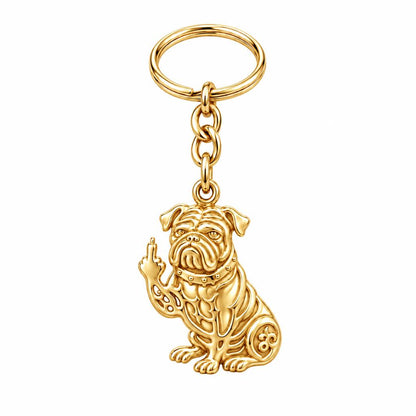 Sassy Pug Attitude Charm Keychain – 18K gold, front view