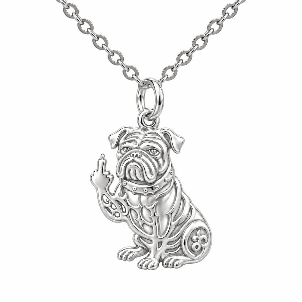 Sassy Pug Attitude Charm Necklace Set – silver, front view