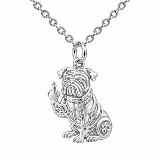 Sassy Pug Attitude Charm Necklace Set – silver, front view