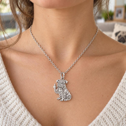 Sassy Pug Attitude Charm Necklace Set – worn / in use