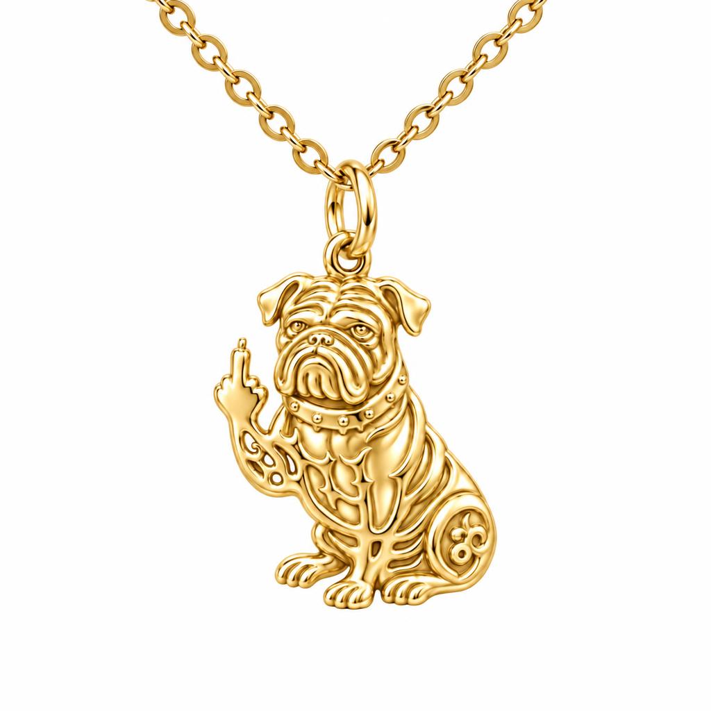 Sassy Pug Attitude Charm Necklace Set – 18K gold, front view