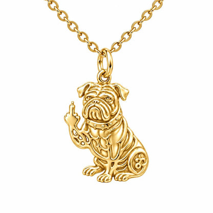 Sassy Pug Attitude Charm Necklace Set – 18K gold, front view