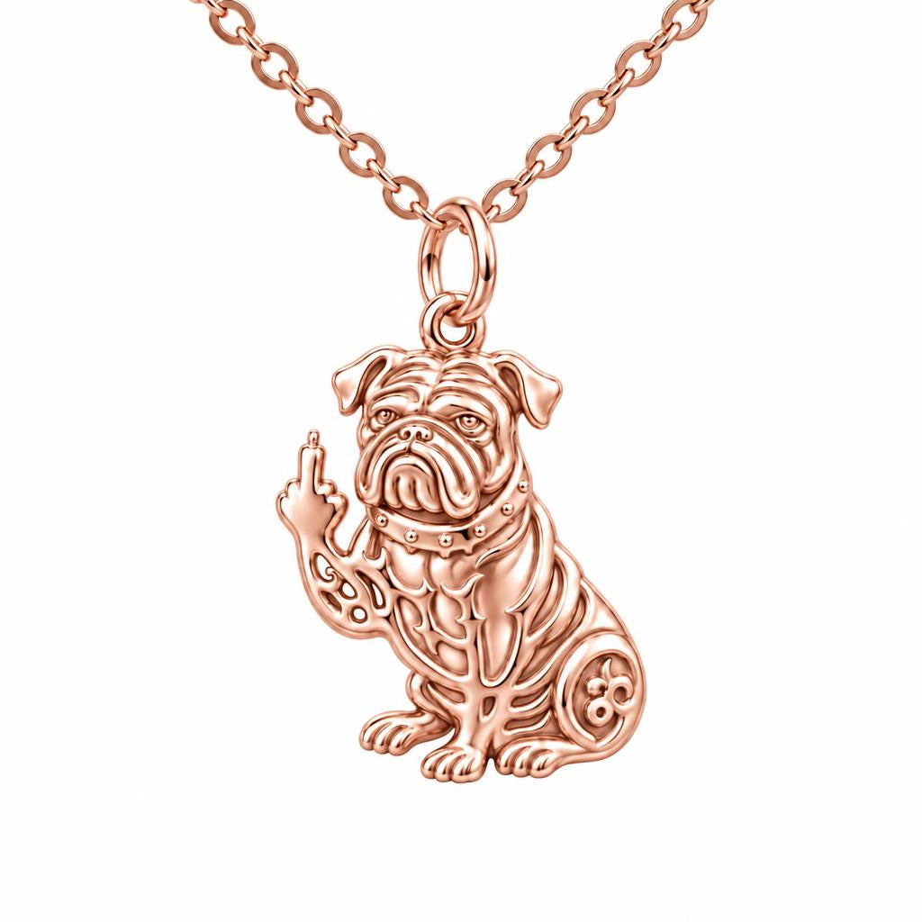 Sassy Pug Attitude Charm Necklace Set – rose gold, front view