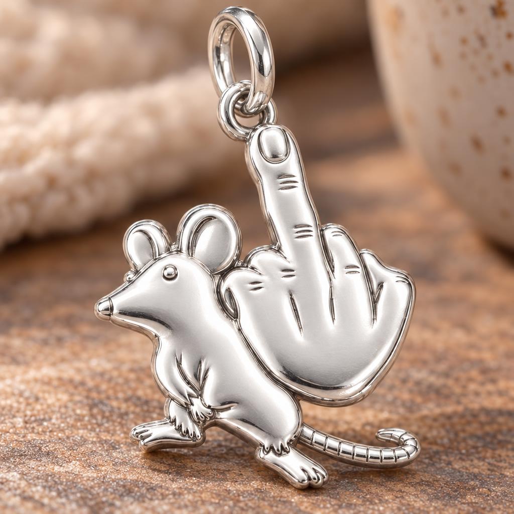 Sassy Rebellious Mouse Charm Bracelet – Personalized Bestie Gift – macro detail of the charm