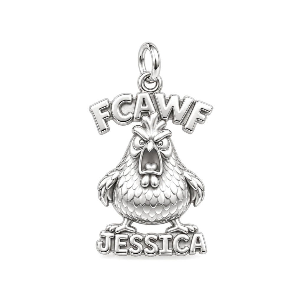 Sassy Screaming Hen Charm Bracelet – Personalized Mom Gift – silver plated 3 cm charm, front view