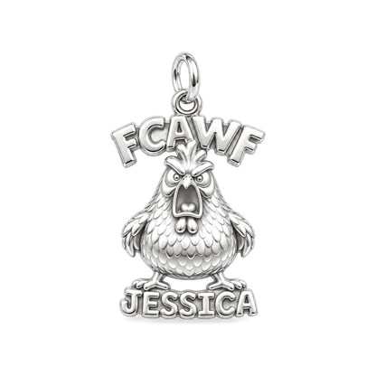 Sassy Screaming Hen Charm Bracelet – Personalized Mom Gift – silver plated 3 cm charm, front view