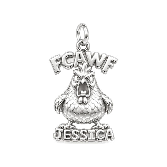 Sassy Screaming Hen Charm Bracelet – Personalized Mom Gift – silver plated 3 cm charm, front view