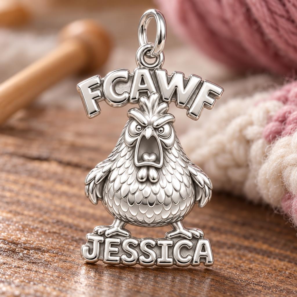 Sassy Screaming Hen Charm Bracelet – Personalized Mom Gift – macro detail of the charm