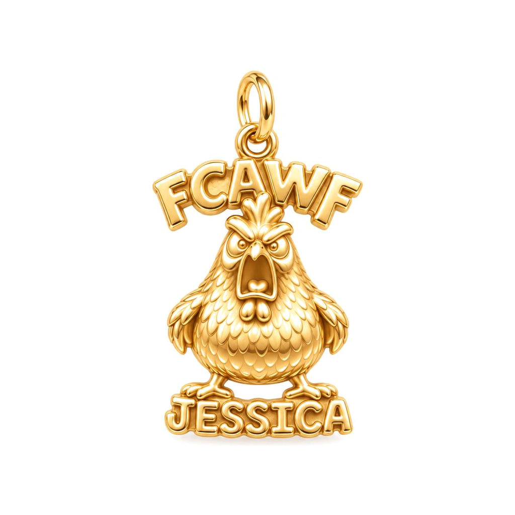 Sassy Screaming Hen Charm Bracelet – Personalized Mom Gift – 18K gold plated 3 cm charm, front view