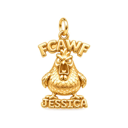 Sassy Screaming Hen Charm Bracelet – Personalized Mom Gift – 18K gold plated 3 cm charm, front view
