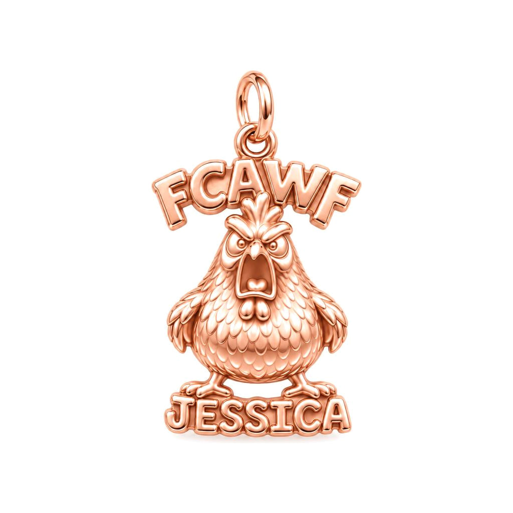 Sassy Screaming Hen Charm Bracelet – Personalized Mom Gift – rose gold 3 cm charm, front view