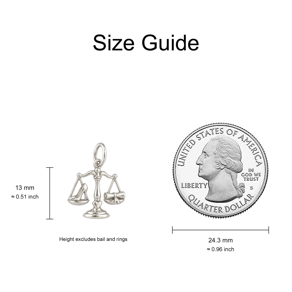 Scales and Stiletto Heel Charm — Size Guide — 13 mm body excluding bail and rings — 50-works-silver-20260916-36
