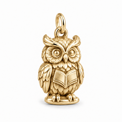 Scholarly Owl Charm — Gold | charm-topics-remaining-444-2026-09-14 | topic-415