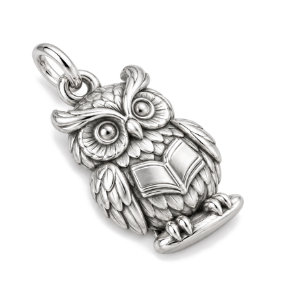 Scholarly Owl Charm — Silver Super Macro | charm-topics-remaining-444-2026-09-14 | topic-415