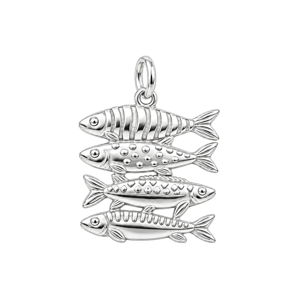 School of Four Fish Charm Bracelet – Personalized Mom Gift – silver charm, front view