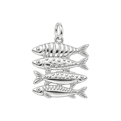 School of Four Fish Charm Bracelet – Personalized Mom Gift – silver charm, front view