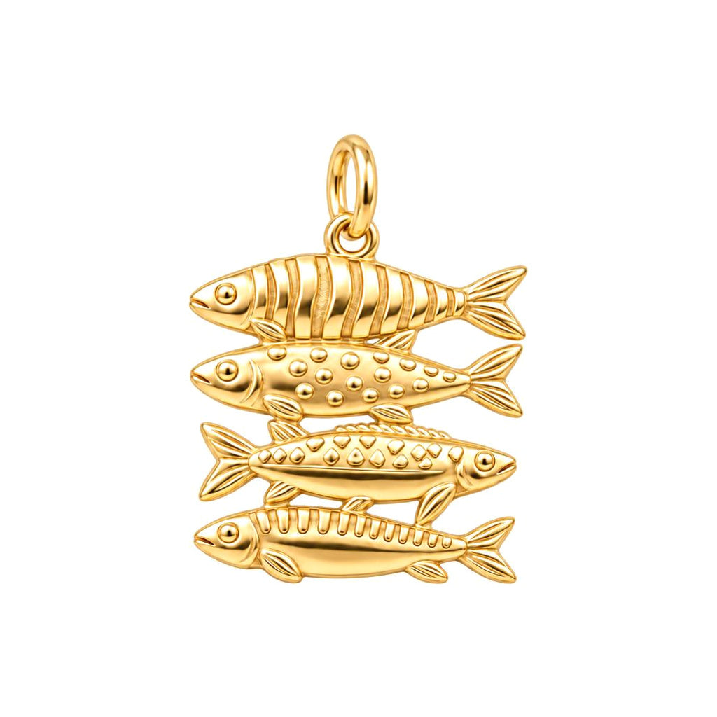 School of Four Fish Charm Bracelet – Personalized Mom Gift – 18K gold charm, front view