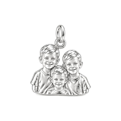 Sculpted Children Portrait Charm Bracelet – Personalized Mom Gift – silver charm, front view