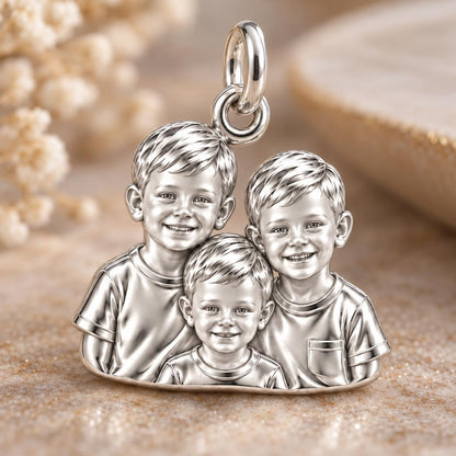 Sculpted Children Portrait Charm Bracelet – Personalized Mom Gift – macro detail of the charm