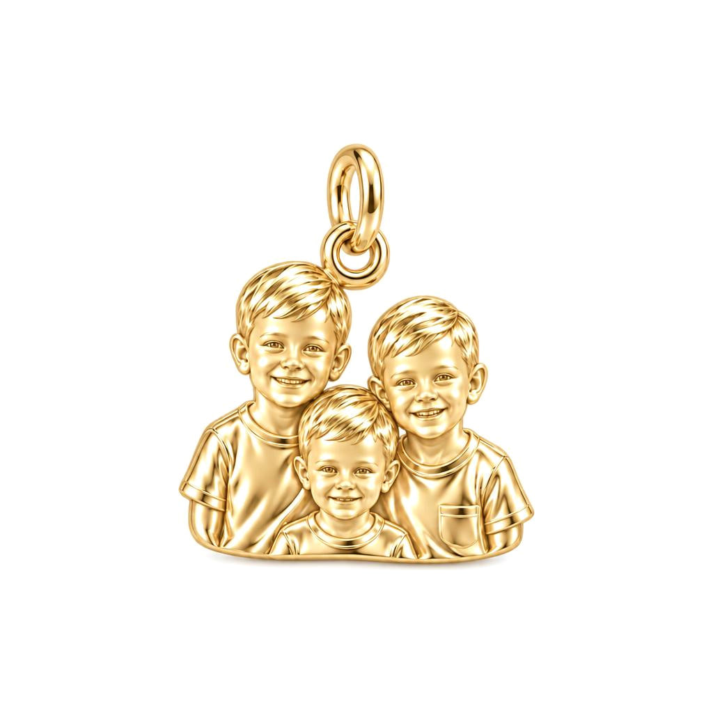 Sculpted Children Portrait Charm Bracelet – Personalized Mom Gift – 18K gold charm, front view