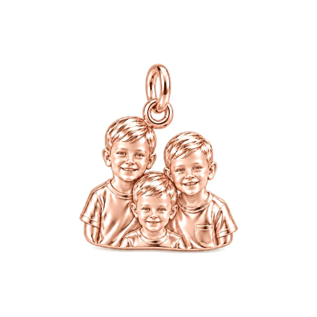 Sculpted Children Portrait Charm Bracelet – Personalized Mom Gift – rose gold charm, front view