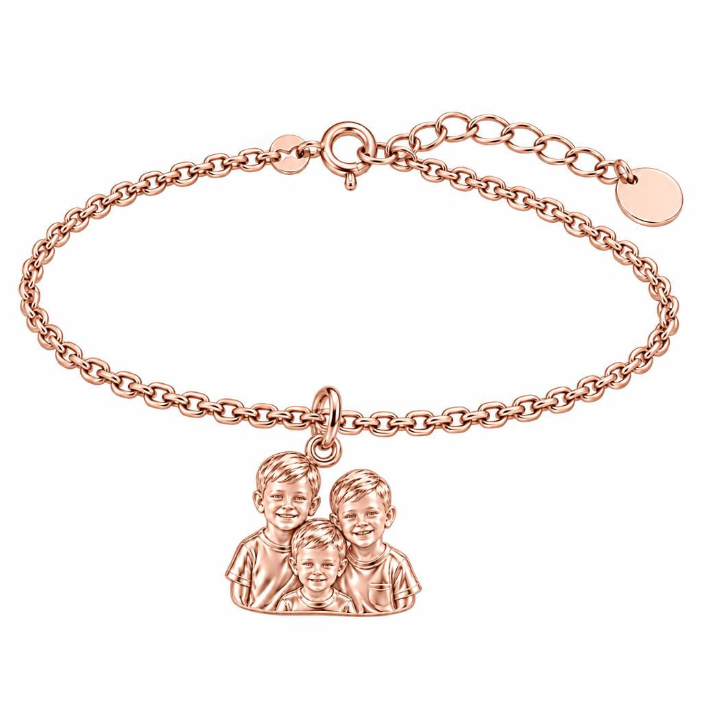 Sculpted Children Portrait Charm Bracelet Set – rose gold, front view