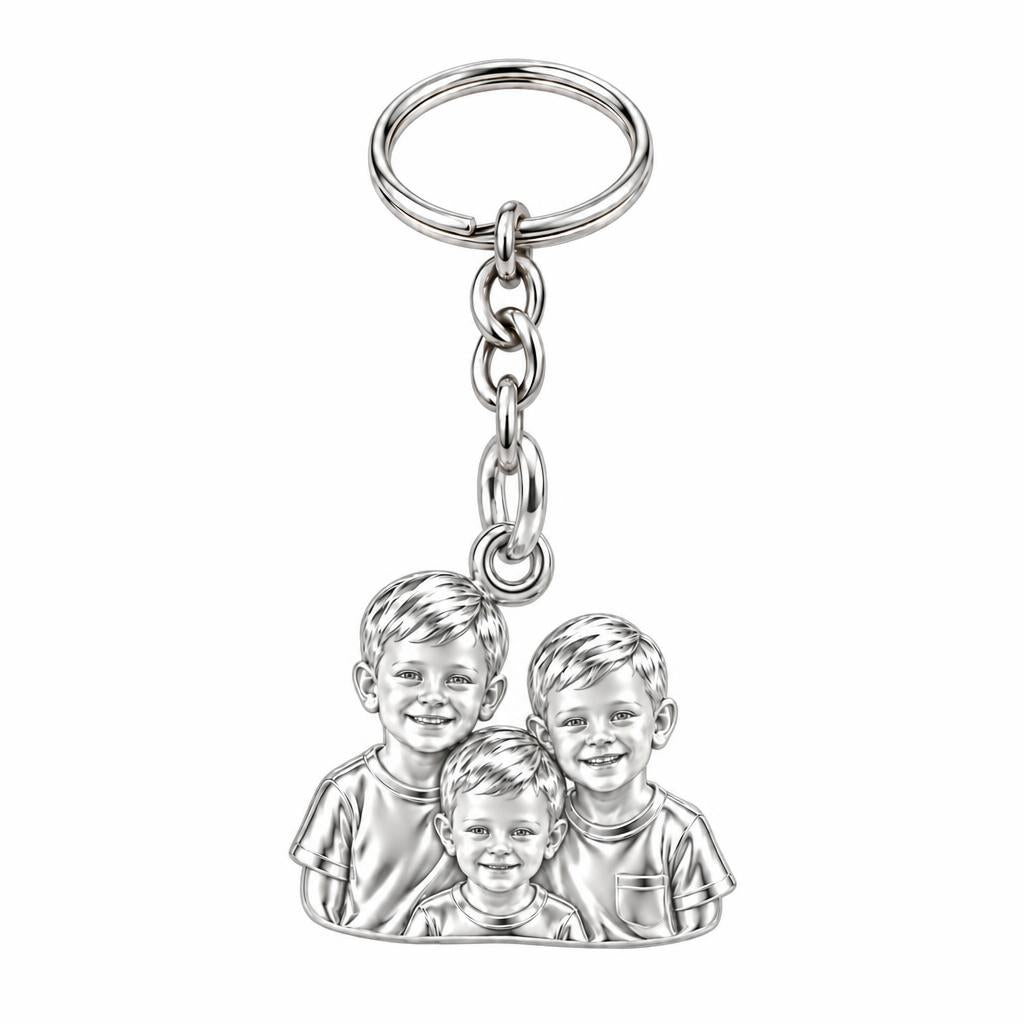 Sculpted Children Portrait Charm Keychain – silver, front view
