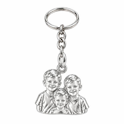 Sculpted Children Portrait Charm Keychain – silver, front view