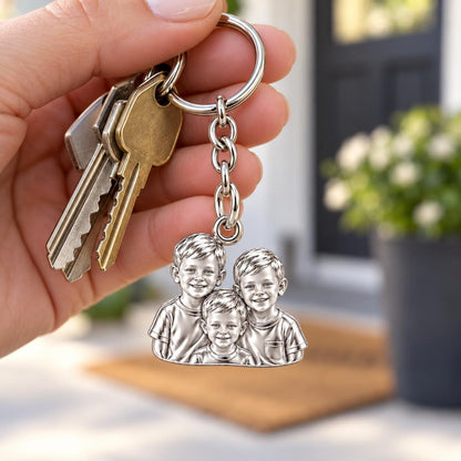 Sculpted Children Portrait Charm Keychain – worn / in use