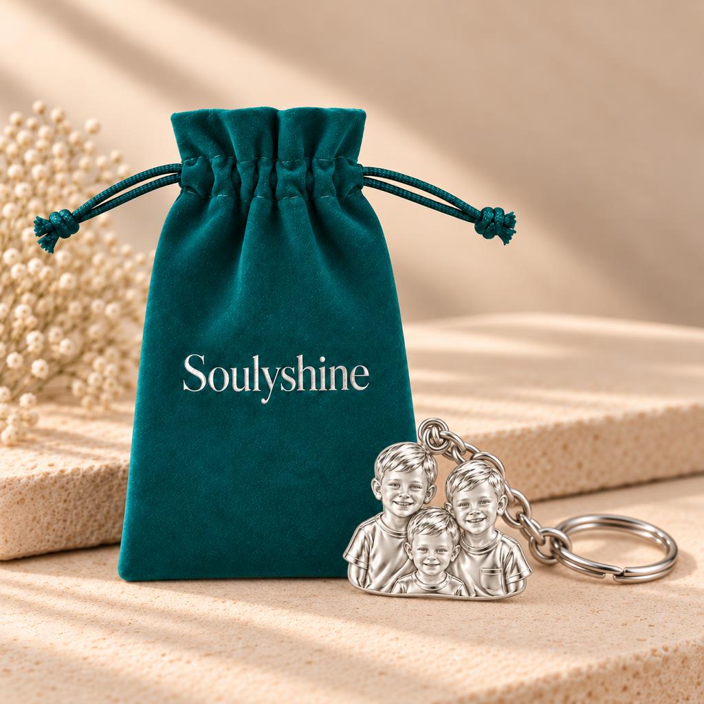 Sculpted Children Portrait Charm Keychain – Soulyshine velvet gift pouch