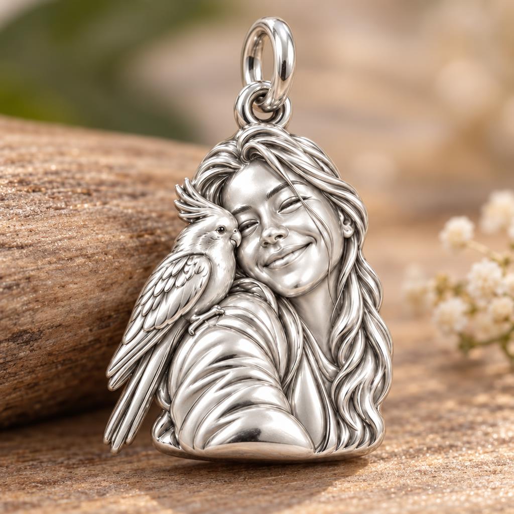Sculpted Cockatiel Selfie Charm Bracelet – Personalized Bird Mom Gift – macro detail of the charm