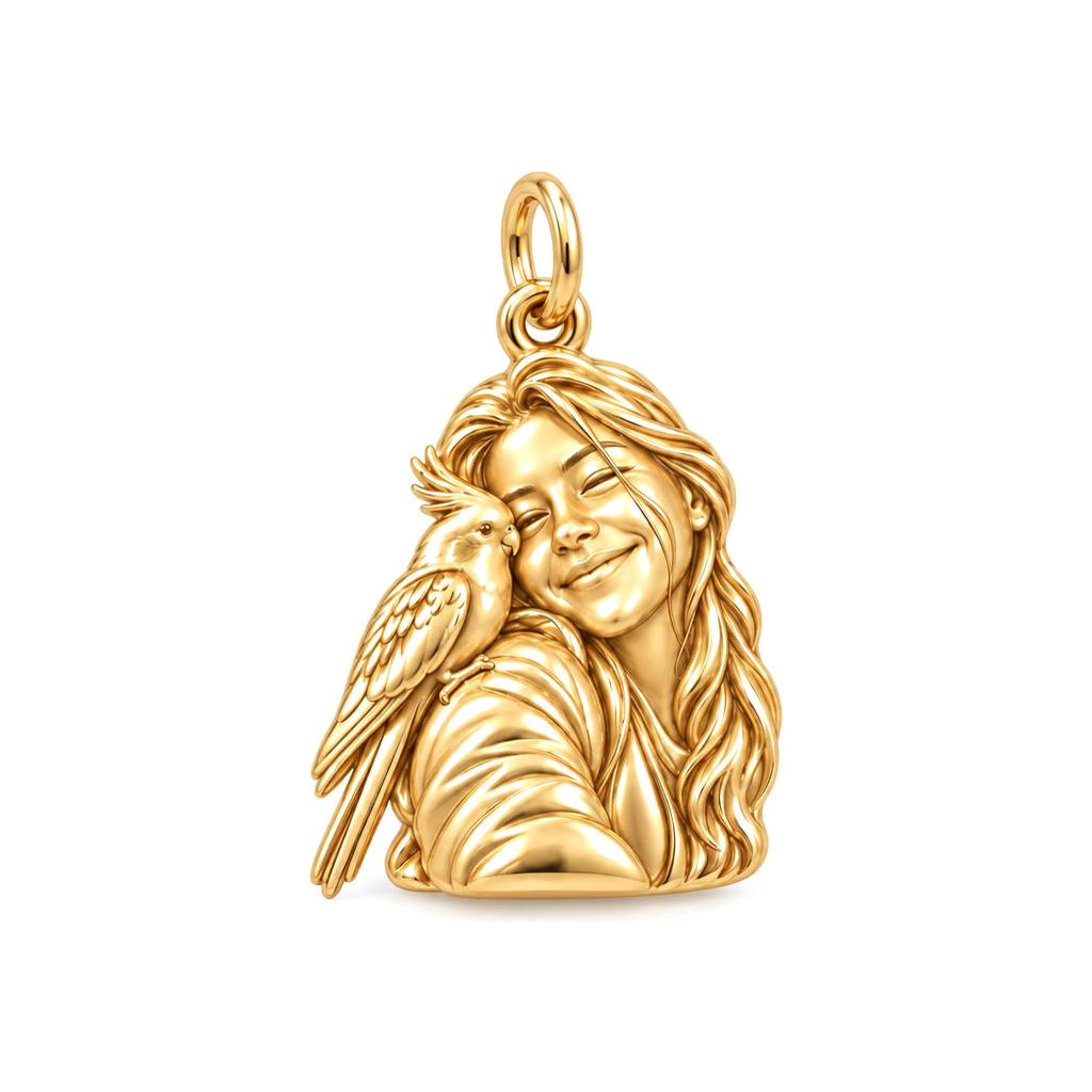 Sculpted Cockatiel Selfie Charm Bracelet – Personalized Bird Mom Gift – 18K gold charm, front view