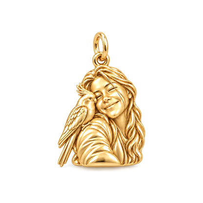 Sculpted Cockatiel Selfie Charm Bracelet – Personalized Bird Mom Gift – 18K gold charm, front view