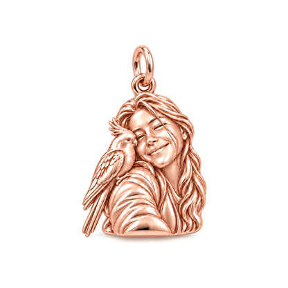 Sculpted Cockatiel Selfie Charm Bracelet – Personalized Bird Mom Gift – rose gold charm, front view