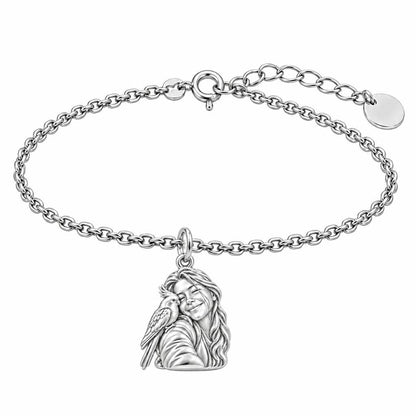 Sculpted Cockatiel Selfie Charm Bracelet Set – silver, front view