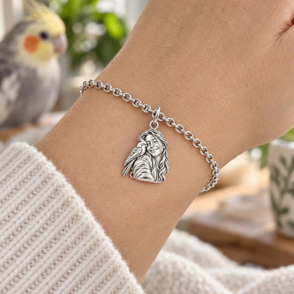 Sculpted Cockatiel Selfie Charm Bracelet Set – worn / in use