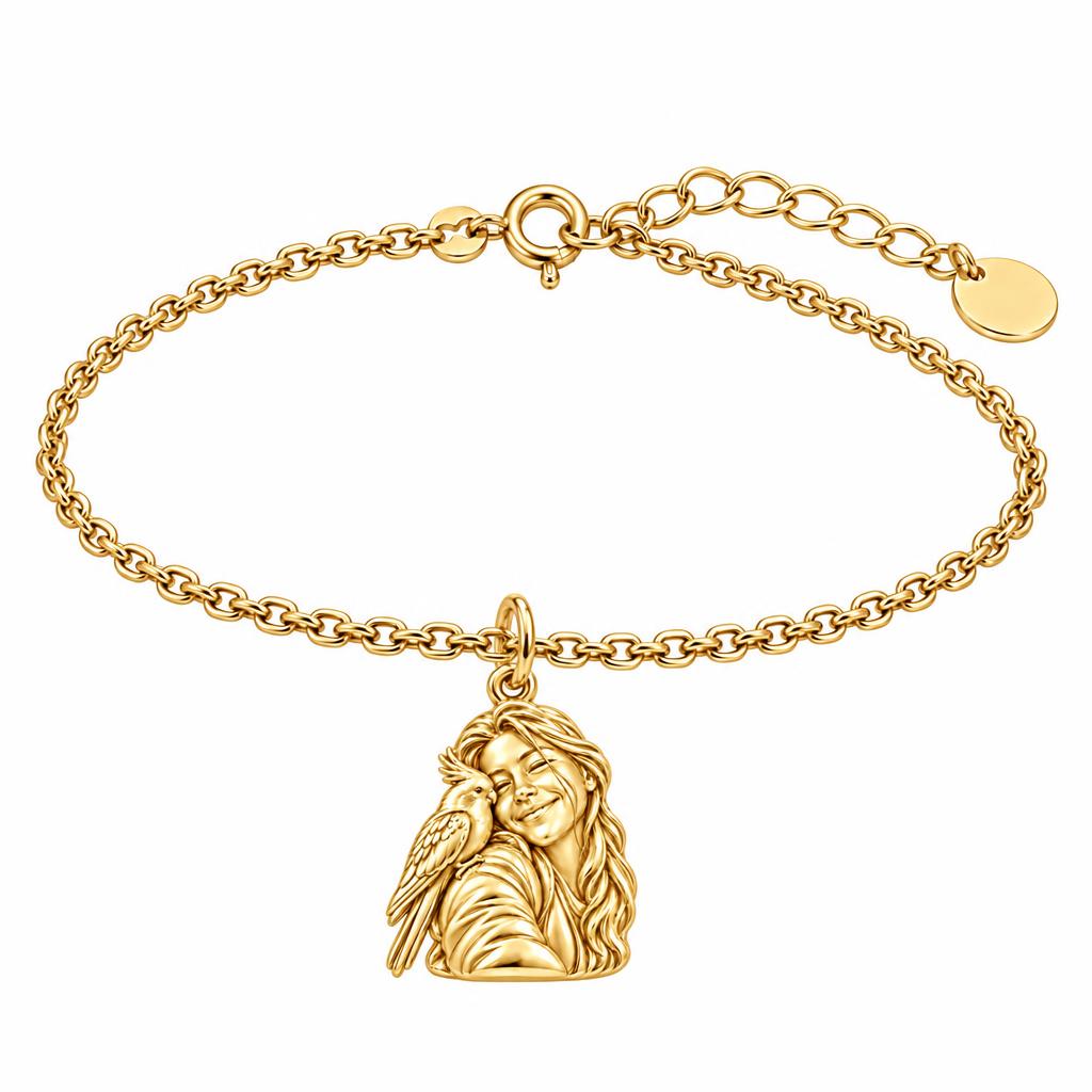 Sculpted Cockatiel Selfie Charm Bracelet Set – 18K gold, front view