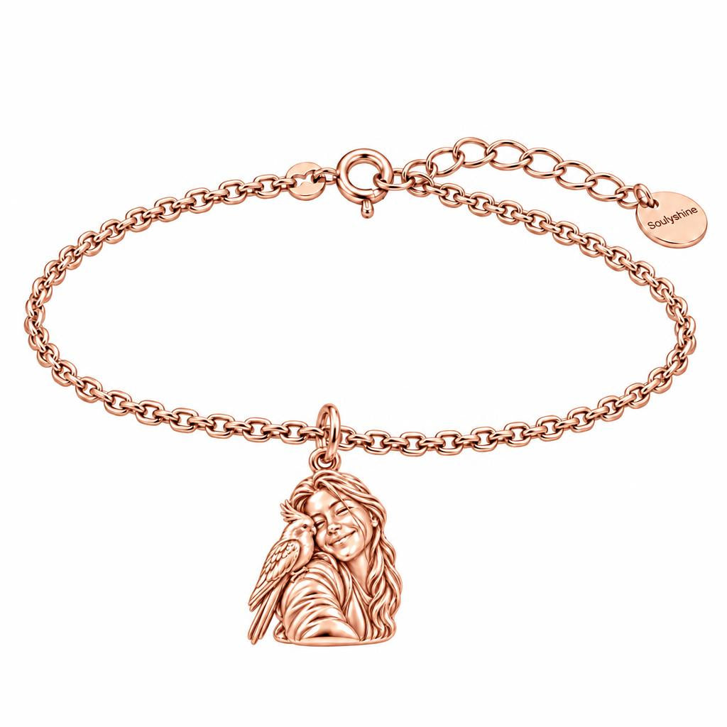 Sculpted Cockatiel Selfie Charm Bracelet Set – rose gold, front view